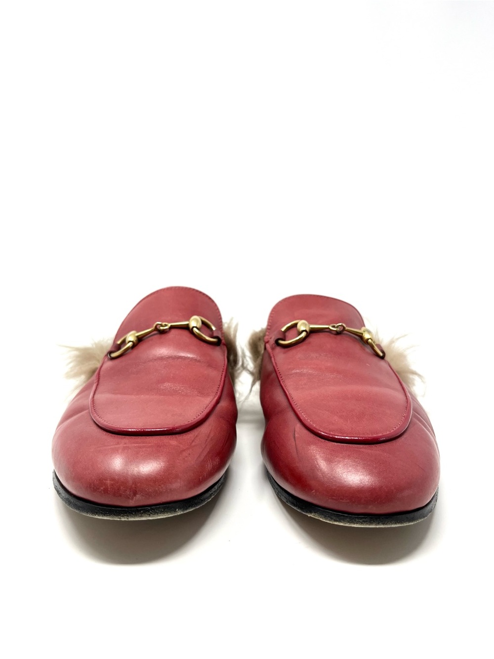 Gucci Princetown Red Leather Horsebit Mules Loafers Slippers Slides With Fur 37 - Picture 5 of 10